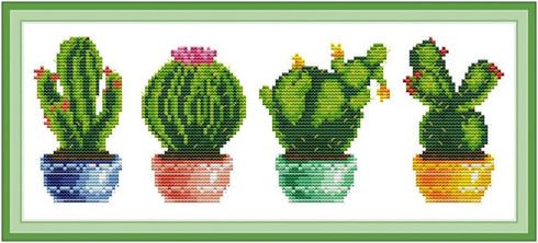 HUKI Cactus Pattern Stamped Cross Stitch Kits for Adults 11CT Counted Cross Stitch Kits for Beginners Embroidery Kits with Cloth, Needles, Floss...