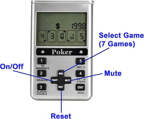 Electronic Poker Game Handheld 7 in 1 Silver...