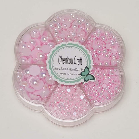 Chenkou Craft 3000PCS 1 Box Baby Pink Round Flatback Half Pearls Bead Loose Beads Gem (Light Pink Half Ball)...