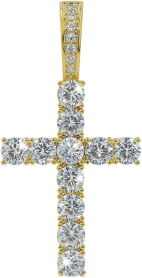 JINAO Gold Cross Necklace Iced Out Cubic Zirconia Round Cut Cross Pendant Necklace 18K Gold Plated Diamond Jewelry for Men Women with Stainless Ro...