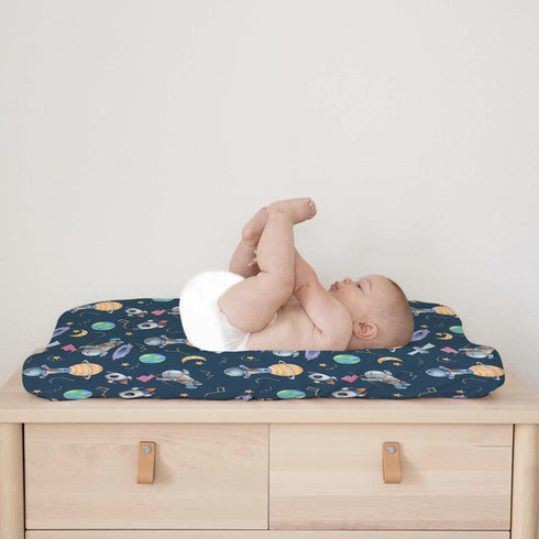 Cartoon Outer Space Galaxy Ship Astronaut Changing Pad Cover Cute Spaceman Moon Stars Changing Table Sheets for Baby Boy Girl Soft Breathable Stre...