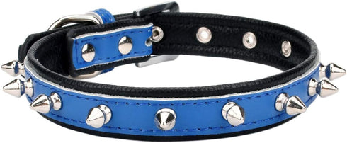 Spiked Studded Padded Leather Pet Collars for Cats Puppy Small Medium Large Dogs (8"-10" Neck * 0.6" Wide, Navy Blue Spiked)...