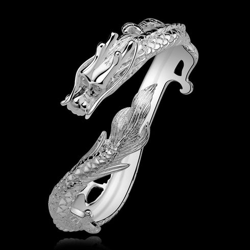Fashion 925 Sterling Silver Antique Chinese Dragon Chic Lady Gentleman Bangle Bracelet...