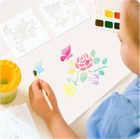 60 Pieces Stencils for Painting on Wood Small Reusable Stencil Flower Animal Deer Bear Butterfly Bird Bee Mountain Themed DIY Craft Template Paint...