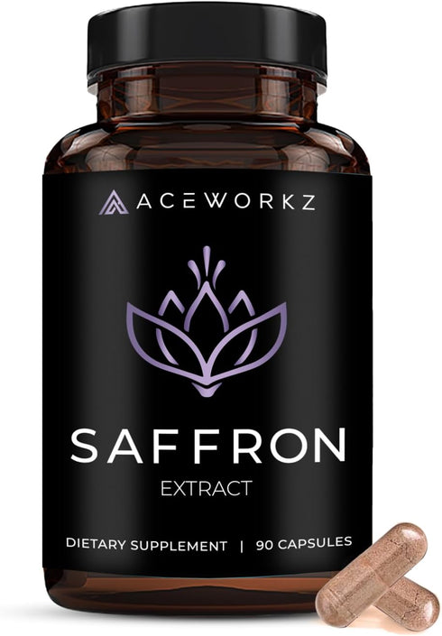 ACEWORKZ Saffron Supplement - 100% Pure Saffron Extract Capsules - Support Weight Management, Craving Control & Eye Health - for Women & Men (90 C...