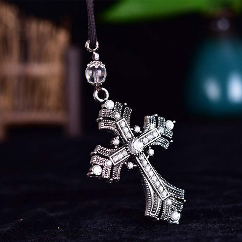 Car Pendant Metal Diamond Hanging Cross Auto Interior Rearview Mirror Dangle Ornament Accessories Gifts...