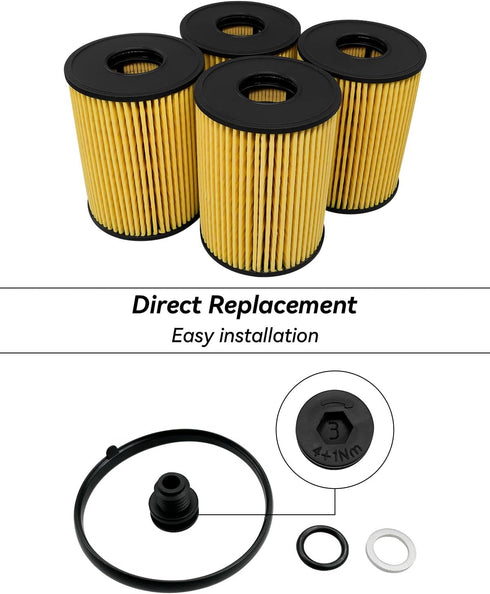Engine Oil Filter with Seals Pack Replace 26350-2S000 21513-23001 Fits for Hyundai Sonata Kia Sorento 2.5L Engine 2021-2022, 4pcs...
