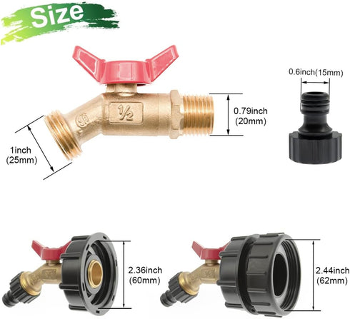 IBC Tote Fittings - 275-330 Gallon IBC Tote Adapter,IBC Tote Tank Adapter 2.44" Fine Thread IBC Tote Valve & Lead-Free Brass Hose Faucet Valve and...