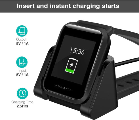 MoKo Charger Compatible with Amazfit Bip/Bip Lite Smartwatch, Portable Replacement USB Charger Charging Stand Adapter Station Cradle Dock with Cab...