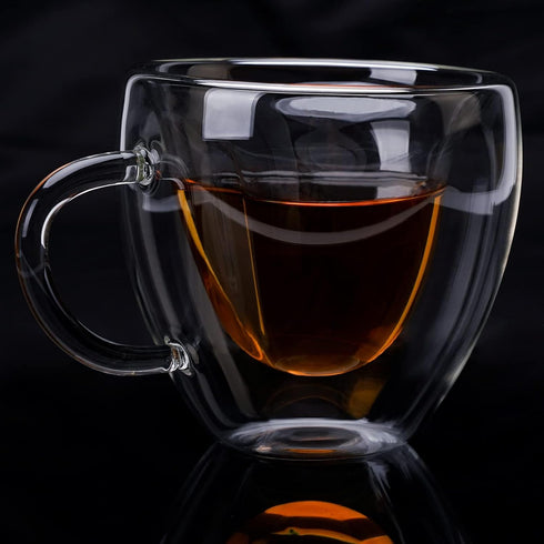 Heart Shaped Double Walled Insulated Glass Coffee Mugs or Aesthetic Tea Cups, Double Wall Glass 8 oz, Clear...