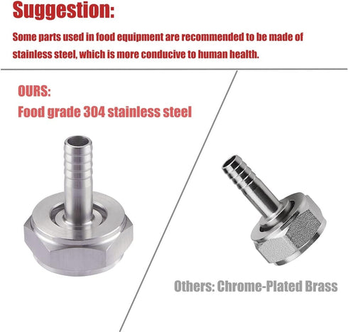 2PCS Keg Coupler Barb Connector,Stainless Steel 304 Beer Kegerator Sankey Couplers,Hex Nut 5/8"G Thread x 5/16" Barb Beer Line Tailpiece Nipple Fi...