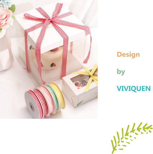 VIVIQUEN Pink Light Blue Yellow Gingham Ribbon, 3/8" Checkered Ribbon Plaid Ribbon, Picnic Craft Ribbon 100% Polyester for Sewing, Gift, DIY Craft...