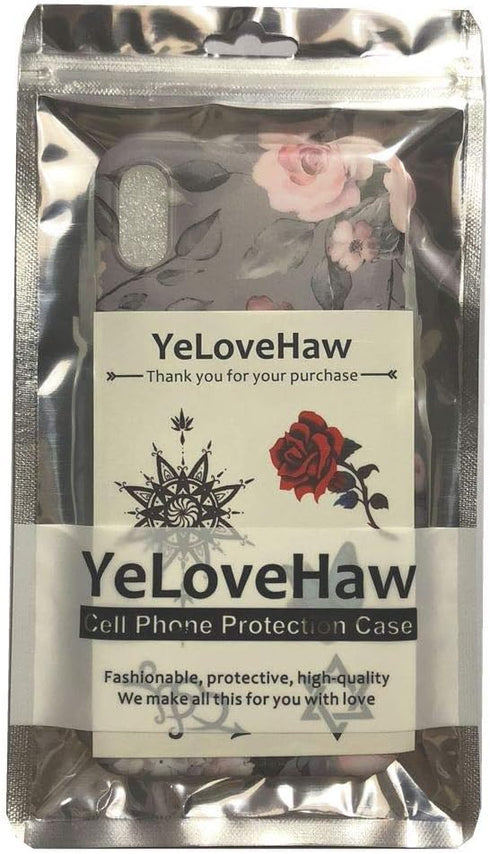 YeLoveHaw for iPhone Xs Case for Girls, Flexible Soft Slim Fit Full Protective Cute Shell Phone Case Cover with Purple Floral and Gray Leaves Patt...
