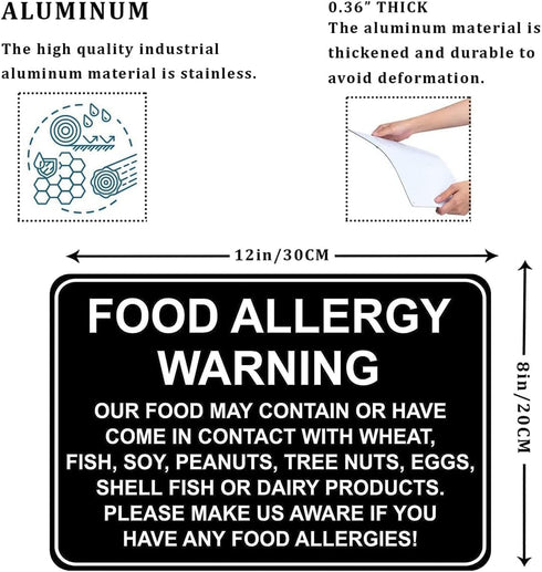 CCPARTON Metal Sign Food Allergy Warning Safety Signs Warning Sign Caution Aluminum Tin Sign Traffic Road Street Sign for Home Cafe Bar 8x12 Inche...