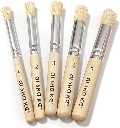 Auhoahsil Stencil Brushes Set, 5 Pcs Natural Bristle Wooden Handle Template Brushes for Wood Wall Model House Painting, Stencil Projects, Card Mak...