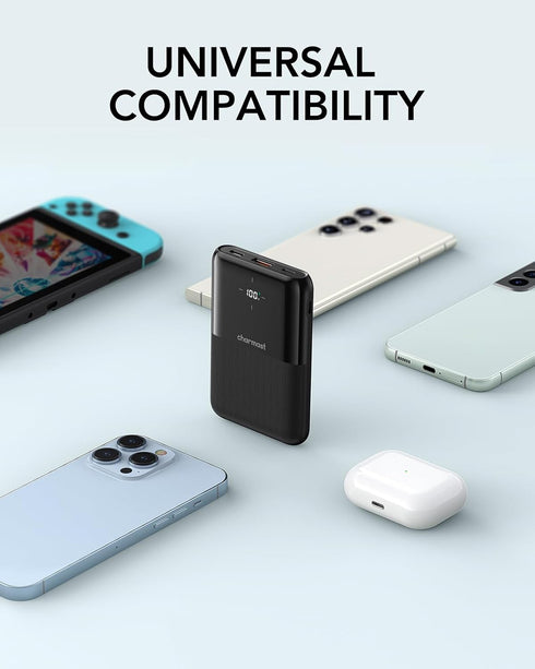 Charmast Small Portable Charger 10000mAh, 20W Mini Power Bank USB C Fast Charging, Ultra-Compact Slim Battery Pack LED Display, Travel Essentials ...