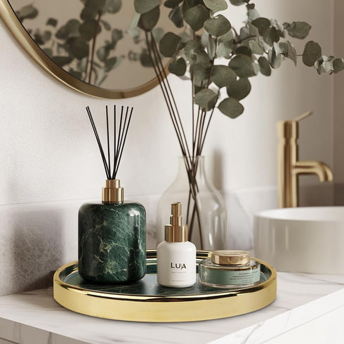 Makeup Perfume Organizer Round Bathroom Vanity Tray Decorative Dresser Tray Countertop Organizer Tray for Cosmetics,Green...