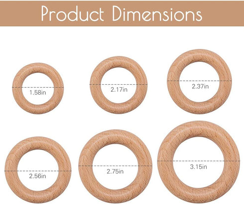 bopoobo Wooden Rings Natural Beech for Craft, Unfinished Wood Ring Circle Rings for DIY Baby Teething Toys, Baby Wooden Teether Accessories, Penda...
