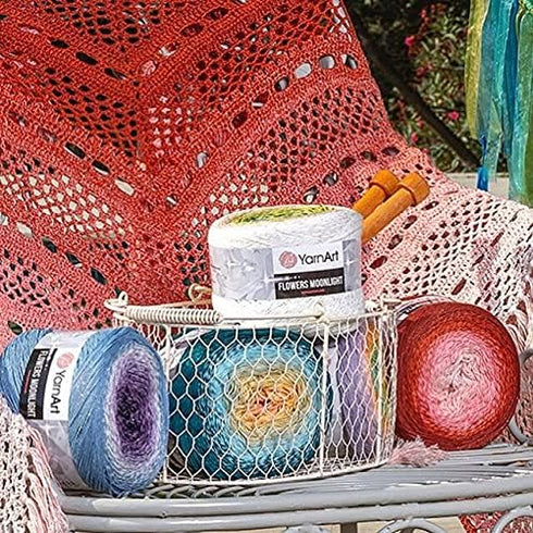 YarnArt Flowers Moonlight Glitter Cotton Yarn, Soft, Rainbow Crochet, Metallic Lurex handknit Shiny, Silvery Cake, Multicolor Cotton, 1 Skein Weig...