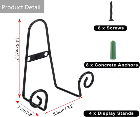 Hipiwe Black Metal Plate Display Easel Stands 4 pack Wall Mount Plate Hanger Vertical Decorative Plate Holders Picture Frame Stand Holder for Wall...