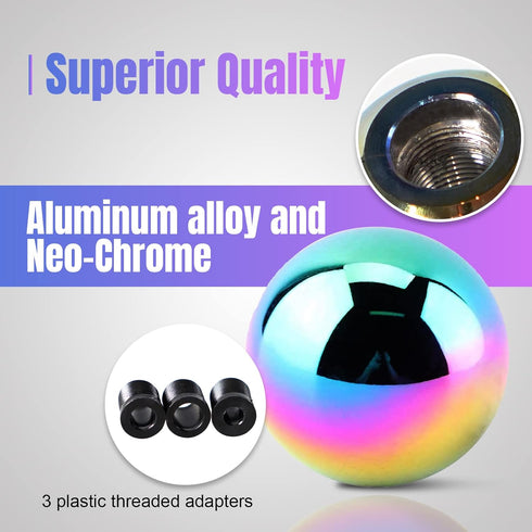 Universal Round Ball Gear Shift Knob,Chrome Finish Aluminum Shifter Knobs with 3 Adapters Compatible with Manual and Automatic Transmission Car(Mu...