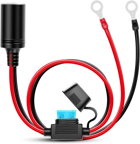Nilight Female Cigarette Lighter Outlet 3Ft + Eyelet Terminal Plug and Blade Fuse Holder 12V 16AWG Heavy Duty Cable Accessory DC Power 12 24Volt S...