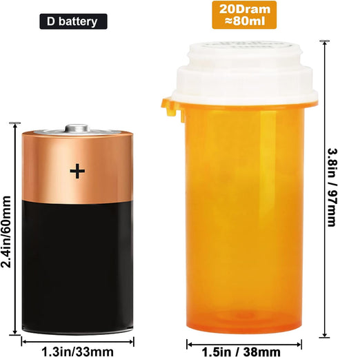 Prescription Reversible Thumb Tab Vials, Medicine Container, Pill Bottle, Prescription Pharmacy Vials Reversible Cap with Animal Pet Resistant (no...