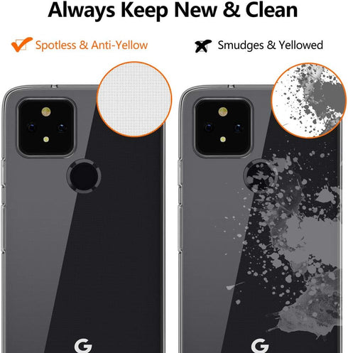 SNOSHO for Google Pixel 5 Clear Case, Slim Thin Silicone TPU Flexible Soft Gel Lightweight Anti-Scratch Shockproof Protective Case Cover for Pixel...