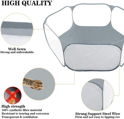Small Animals Tent,Reptiles Cage,Breathable Transparent Pet Playpen Pop Open Outdoor/Indoor Exercise Fence,Portable Yard Fence (Grey)...