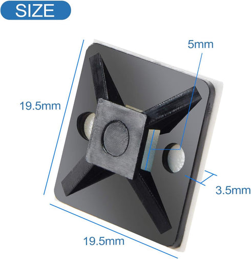 XHF 100 PCS 3/4" Black Self Adhesive Cable Zip Tie Mounts Wire Cable Clips Holders Management Anchors Organizer Holders Squares(HS-101S)...
