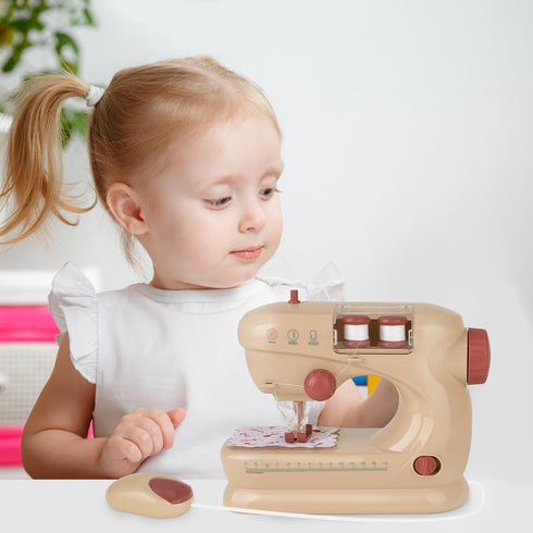 deAO Sewing Machine for Beginner, Safe Small Sewing Kit with Music Pre-Threaded Thread Fabric, Pretend Play Arts and Crafts Toys Gift for kids age...