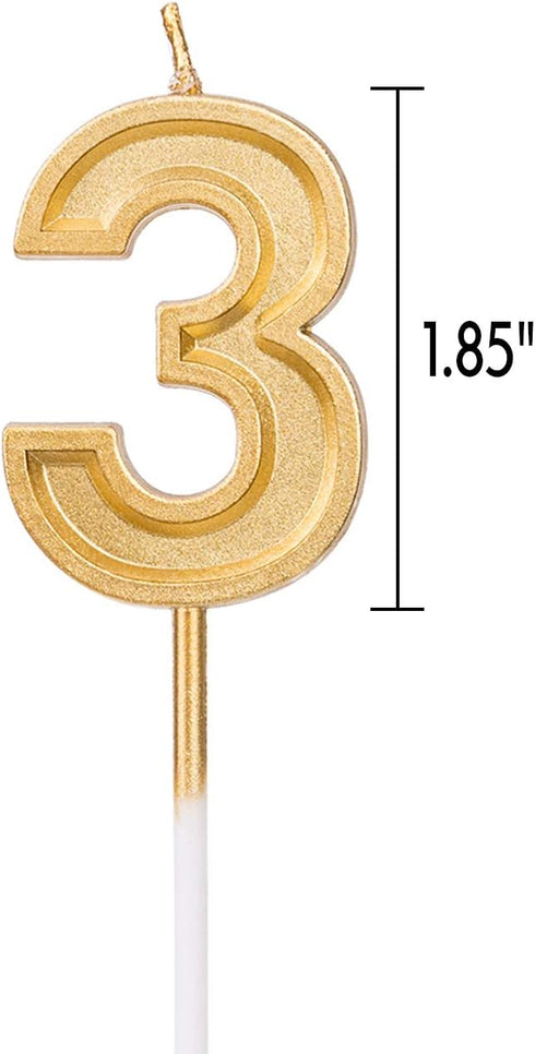 Luter Gold Glitter Happy Birthday Cake Candles Number Candles Number 3 Birthday Candle Cake Topper Decoration for Party Kids Adults...