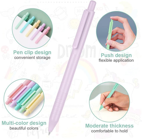 AUAUY Writing Instrument, 5PCS Retractable Gel Pens, Medium Point Quick Dry Gel Ink Pen, Macaron Colored Ink for Writing, Journaling, Note Taking,...