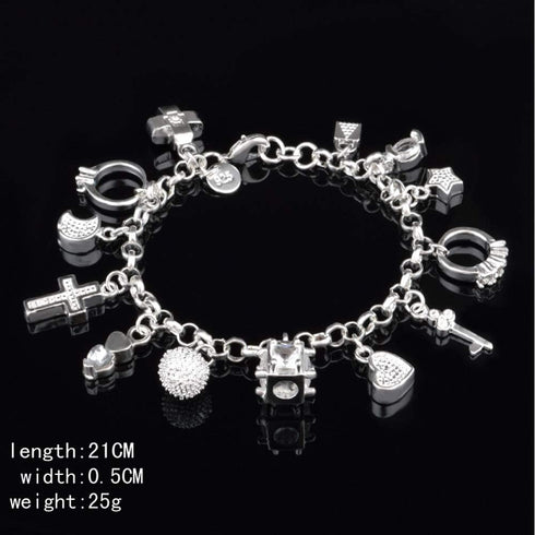 S925 Silver Thirteen Hanging Pieces Bracelet For Women Gift Bracelets & Bangles Jewelry...
