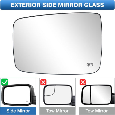 TOP-MAX Dodge Ram Driver Left Side Heated Mirror Glass Compatible with 2009-2018 Dodge Ram 1500 2500 Side View Exterior Convex Mirror Glass 680502...