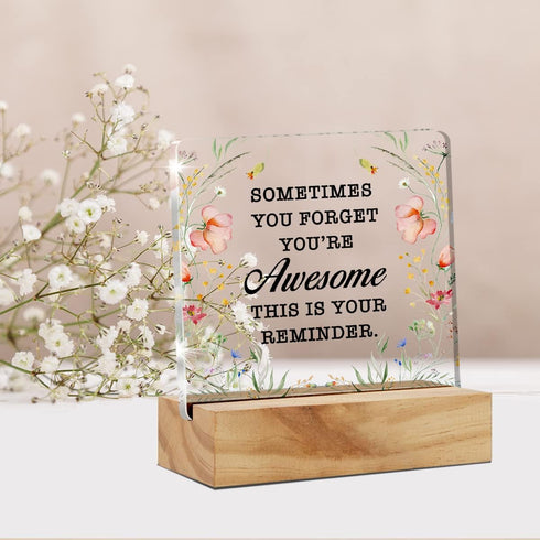 Sometimes You Forget You're Awesome Desk Decor Acrylic Desk Sign Inpirational Acrylic Plaque Home Office Desk Shelf Decoration Gift 4.7"x4.7"...