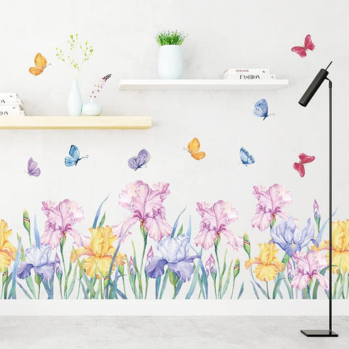 Runtoo Flower Butterfly Wall Decals Iris Floral Garden Wall Art Stickers Girls Bedroom Living Room Kids Nursery Wall Decor...
