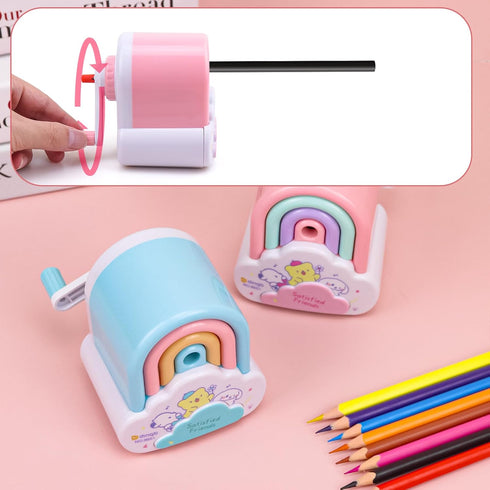 Cute Pencil Sharpener, Kawaii Sharpener Small Handheld Cartoon Pencil Sharpener, Fun Manual Pencil Rainbow Sharpener for Home School Office Suppli...