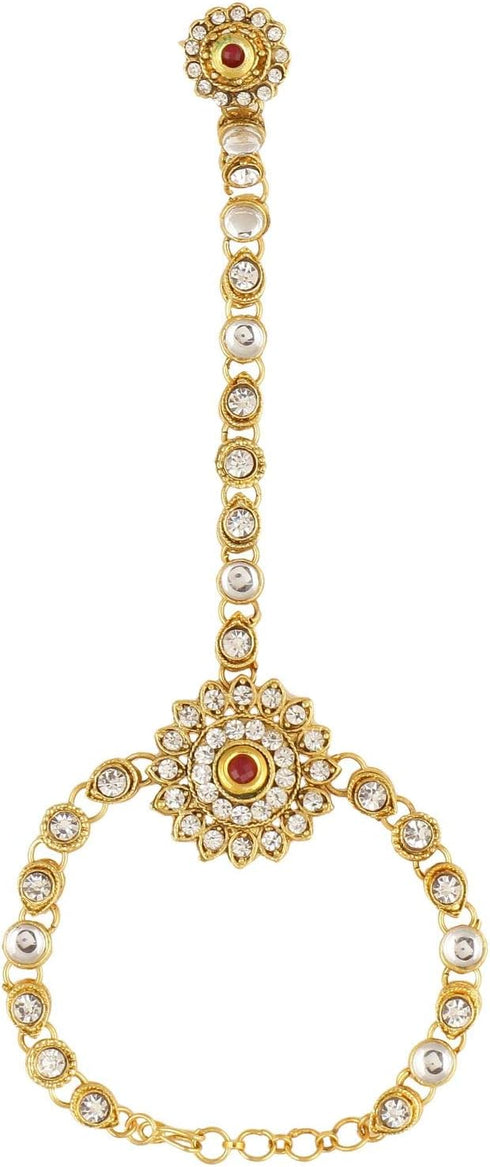 Efulgenz Indian Bollywood Gold Tone Crystal Kundan Finger Ring Link Chain Wedding Bridal Bracelet Hand Harness Slave Bracelet Gift Jewelry...