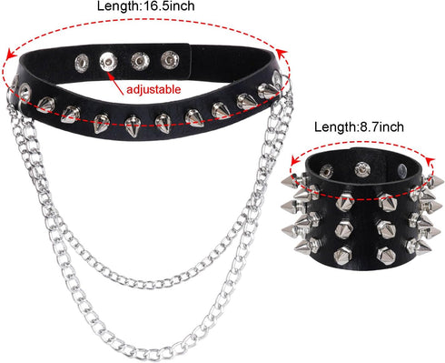 3Pcs Leather Spike Choker Studded Bracelet Cuffs Set Black Gothic Jewelry Rivet Collar Wristbands Puck Accessories for Men Women 80s Rock Goth Cos...