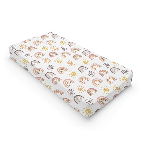 Boho Sunshine Rainbow Changing Pad Cover Colorful Rainbow Sun Baby Changing Table Pad Cover for Boys Girls Soft Breathable Stretch Fitted Change T...