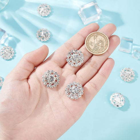 AHANDMAKER 30 Pcs Rhinestone Buttons Embellishments, 19mm Silver Flower Flatback Rhinestone Buttons, Crystal Button Embellishments for Crafts Jewe...