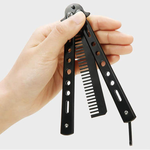 DOUBLE 2 C Butterfly Knife, Practice Balisong Knife Trainer, Metal Steel Folding Comb, Unsharpened Blade for Practicing Flipping Tricks, Csgo Butt...