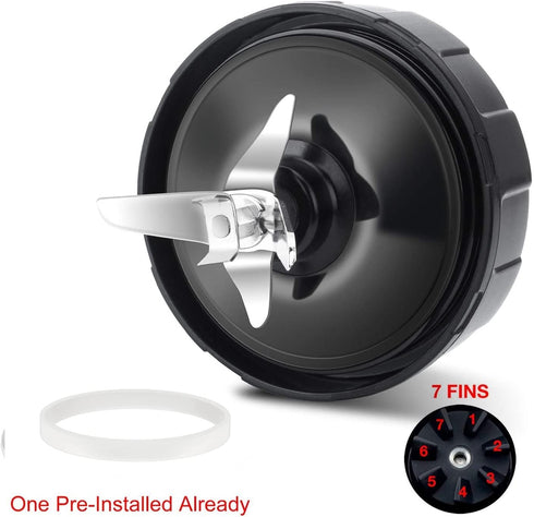 7 Fins Blade for Ninja Blender, Replacement Parts with Silicone Rubber Gaskets Seal Ring Mixer Attachment Compatible with Ninja Auto iQ BL642-30 B...