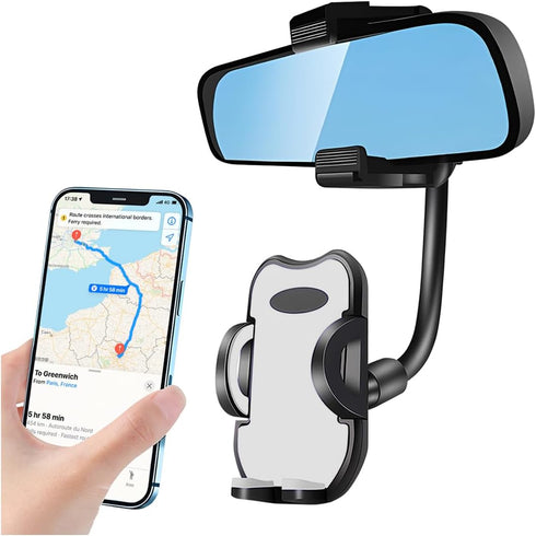 Car Rear View Mirror Phone Holder, 360° Rotatable Car Phone Holder Mount with Anti-Shake Design, Multifuctional Rearview Clip Mobile Mount Holder ...