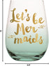 Slant Collections Teal Ombre with Gold Writing Girlfriend Gift Stemless Wine Glass, 20-Ounces, Let's Be Mermaids...