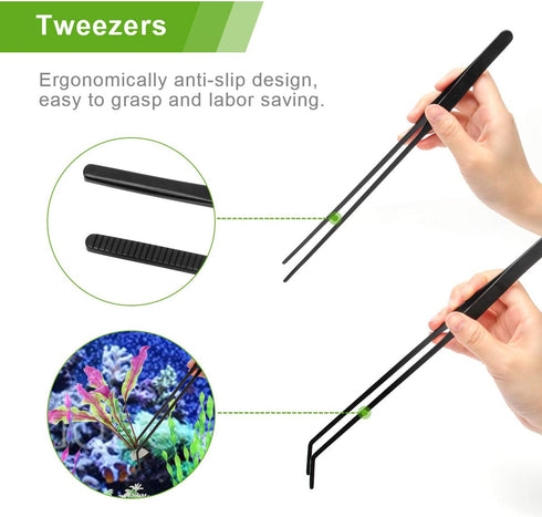 Quarium Aquascape Tools Kits, 4 in 1 Anti-Rust Aquatic Plant Aquascaping Tool Stainless Steel Black Tweezers Scissors Spatula for Aquarium Tank Cl...