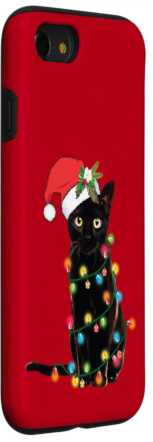 iPhone SE (2020) / 7 / 8 Santa Black Cat Tangled Up In Christmas Tree Lights Case...