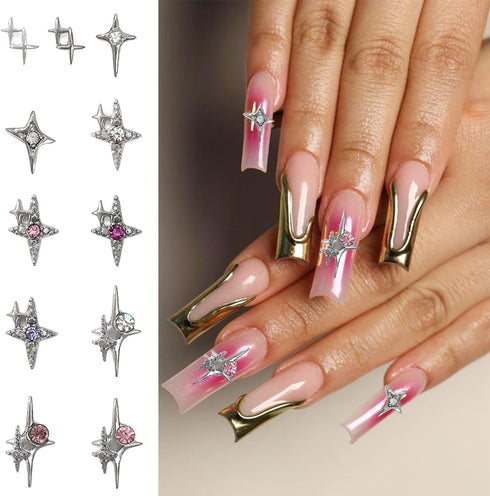 45Pcs Silver Star Nail Charms for Nail Art 3D Alloy Crystal Stars Nail Rhinestones Shiny Starlight Nail Art Charms Gems Colorful Star Nail Jewels ...