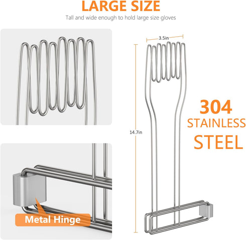 Kitchen Glove Holder,Stainless Steel Glove Rack,Kitchen Vertical Glove Support Multi-Purpose Glove Drain Rack,Collapsible Glove Drying Stand,Rubbe...